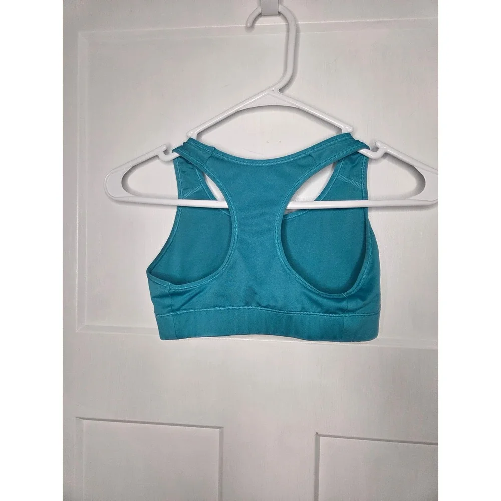 Nike Dri-FIT Racerback Sports Bra Teal Blue Compression Swoosh Logo